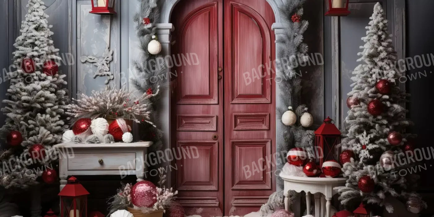 Rustic Christmas Door I 16’X8’ Ultracloth (192 X 96 Inch) Backdrop