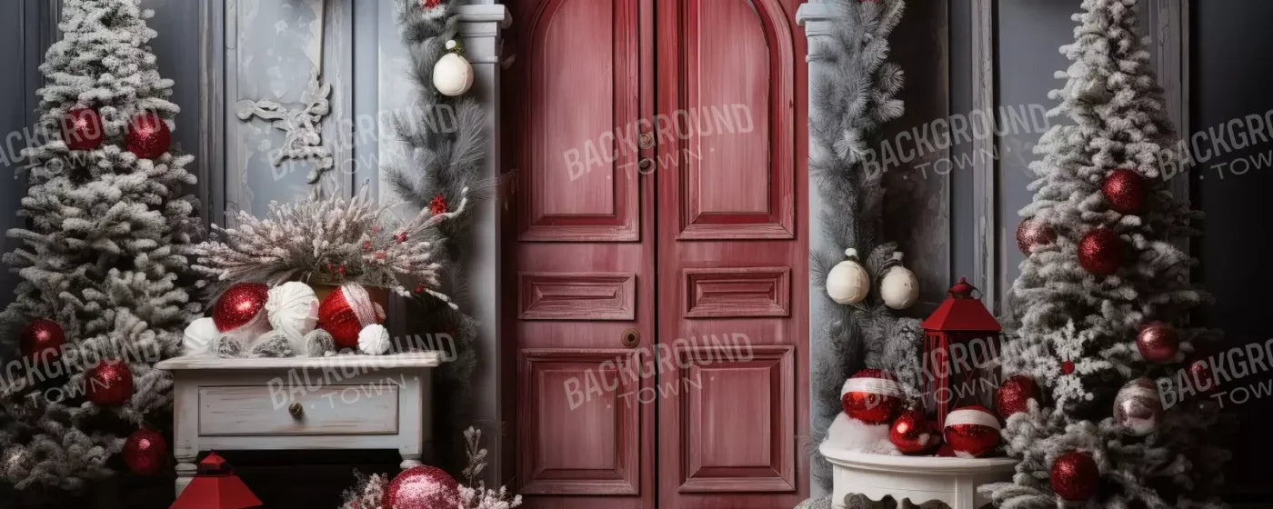 Rustic Christmas Door I 20’X8’ Ultracloth (240 X 96 Inch) Backdrop