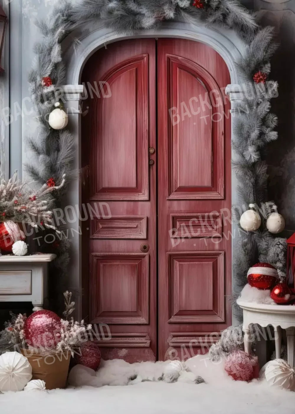 Rustic Christmas Door I 5’X7’ Ultracloth (60 X 84 Inch) Backdrop
