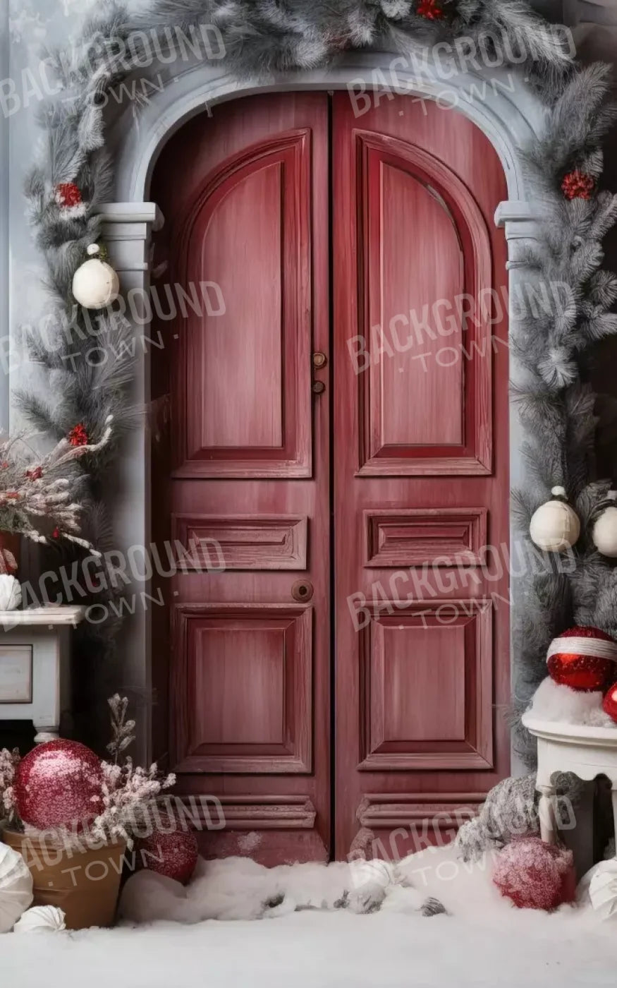 Rustic Christmas Door I 5’X8’ Ultracloth (60 X 96 Inch) Backdrop