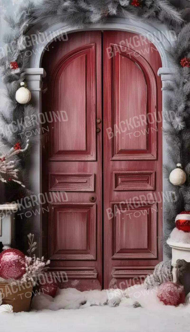 Rustic Christmas Door I 8’X14’ Ultracloth (96 X 168 Inch) Backdrop