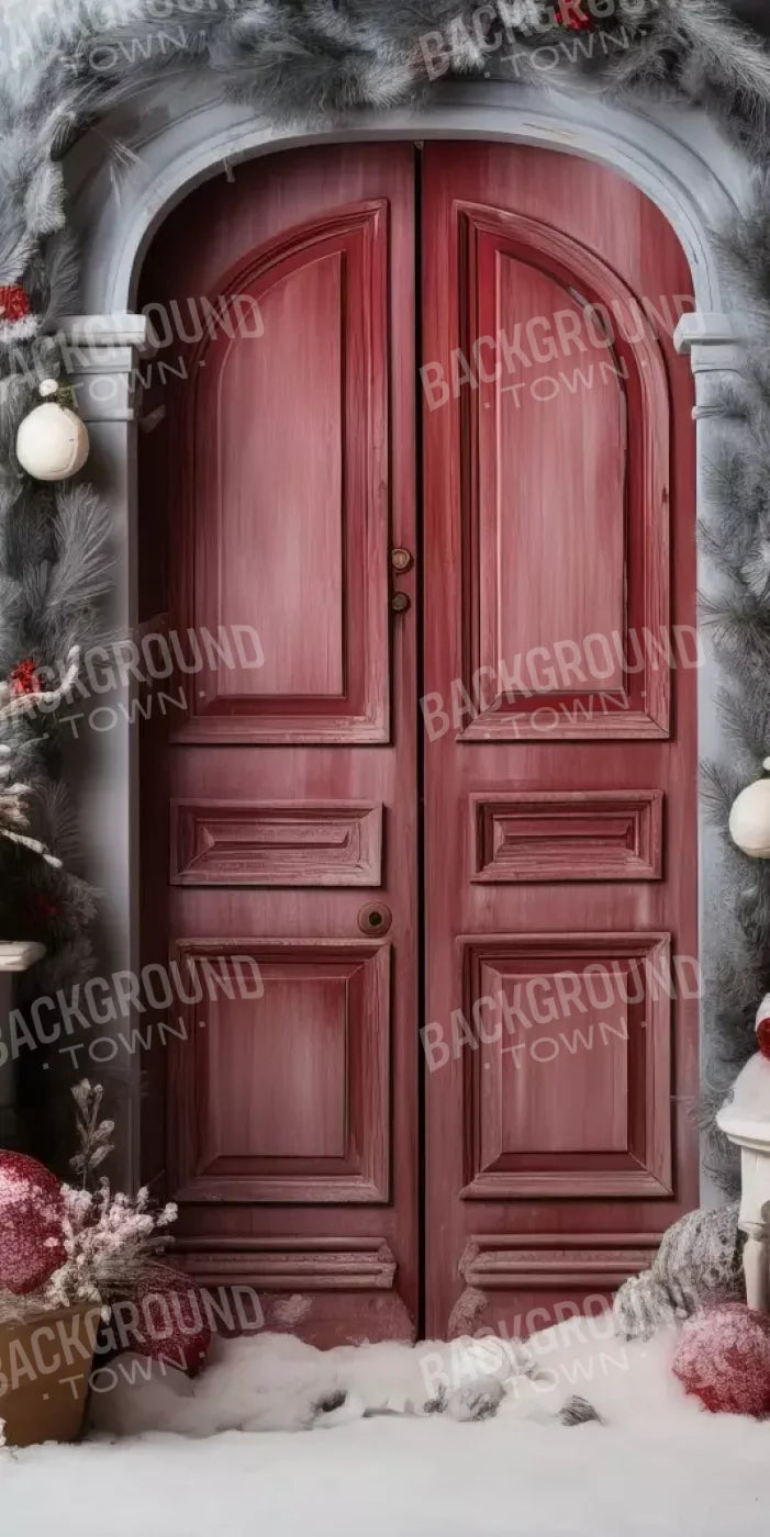 Rustic Christmas Door I 8’X16’ Ultracloth (96 X 192 Inch) Backdrop