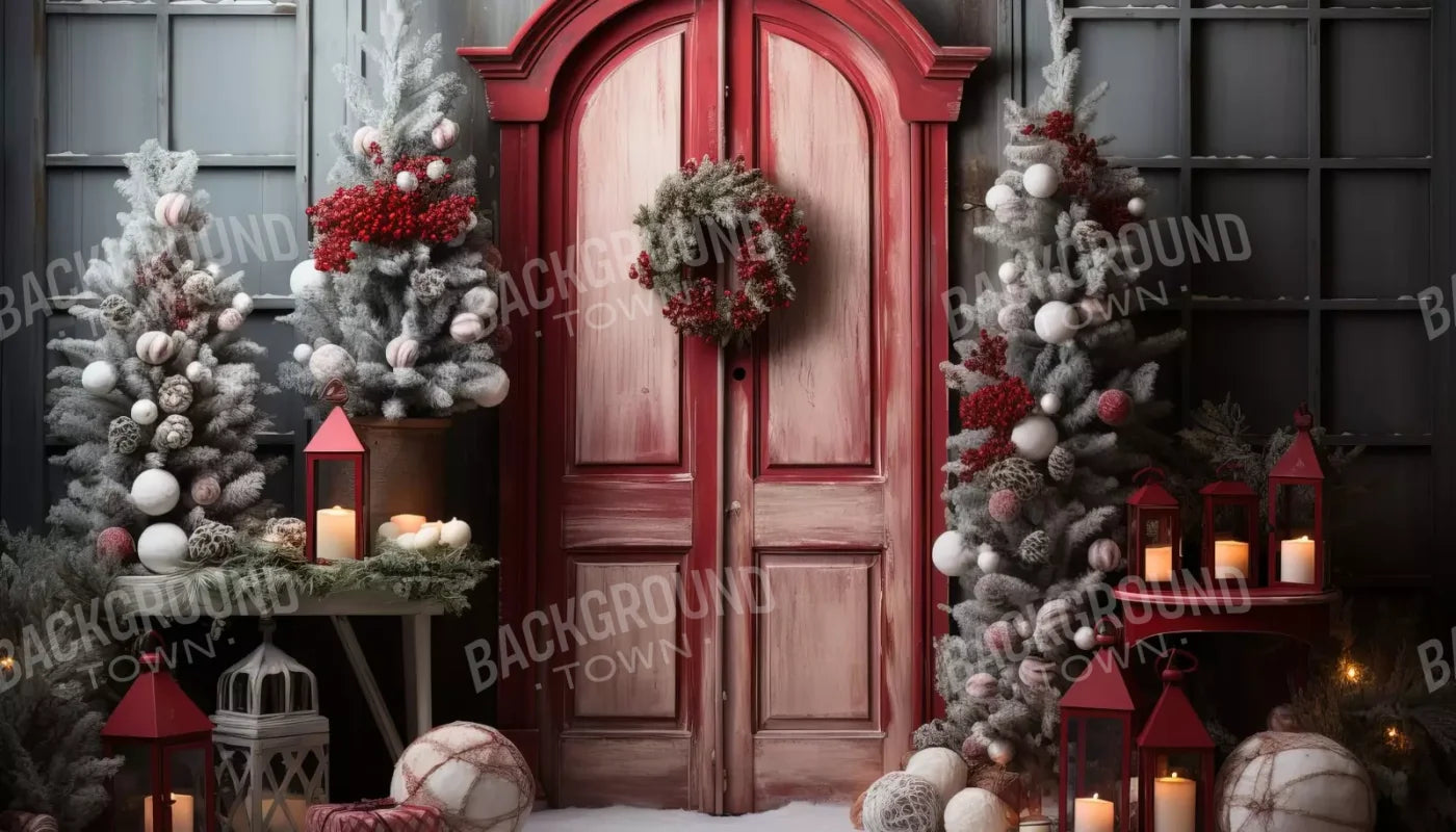 Rustic Christmas Door Iii 14’X8’ Ultracloth (168 X 96 Inch) Backdrop