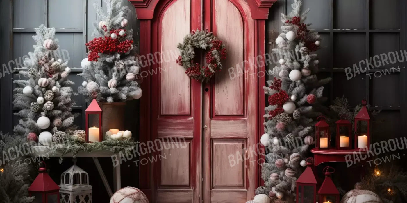 Rustic Christmas Door Iii 16’X8’ Ultracloth (192 X 96 Inch) Backdrop