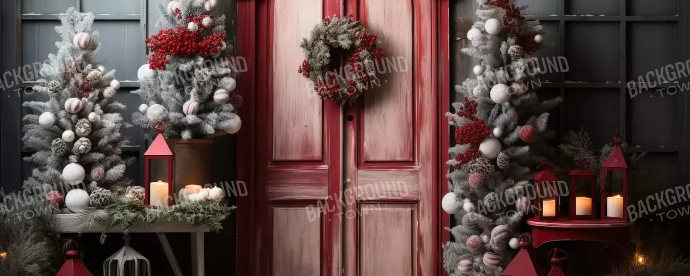 Rustic Christmas Door Iii 20’X8’ Ultracloth (240 X 96 Inch) Backdrop