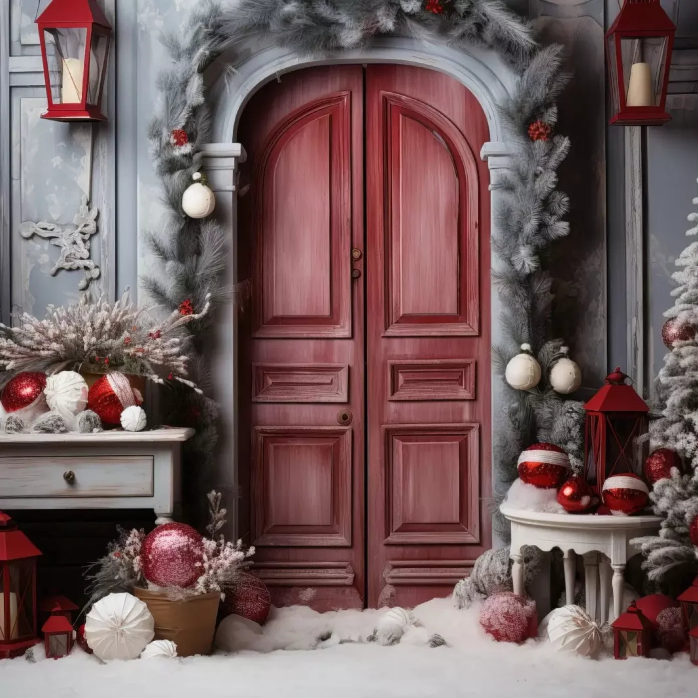Rustic Christmas Door I 10’X10’ Ultracloth (120 X Inch) Backdrop
