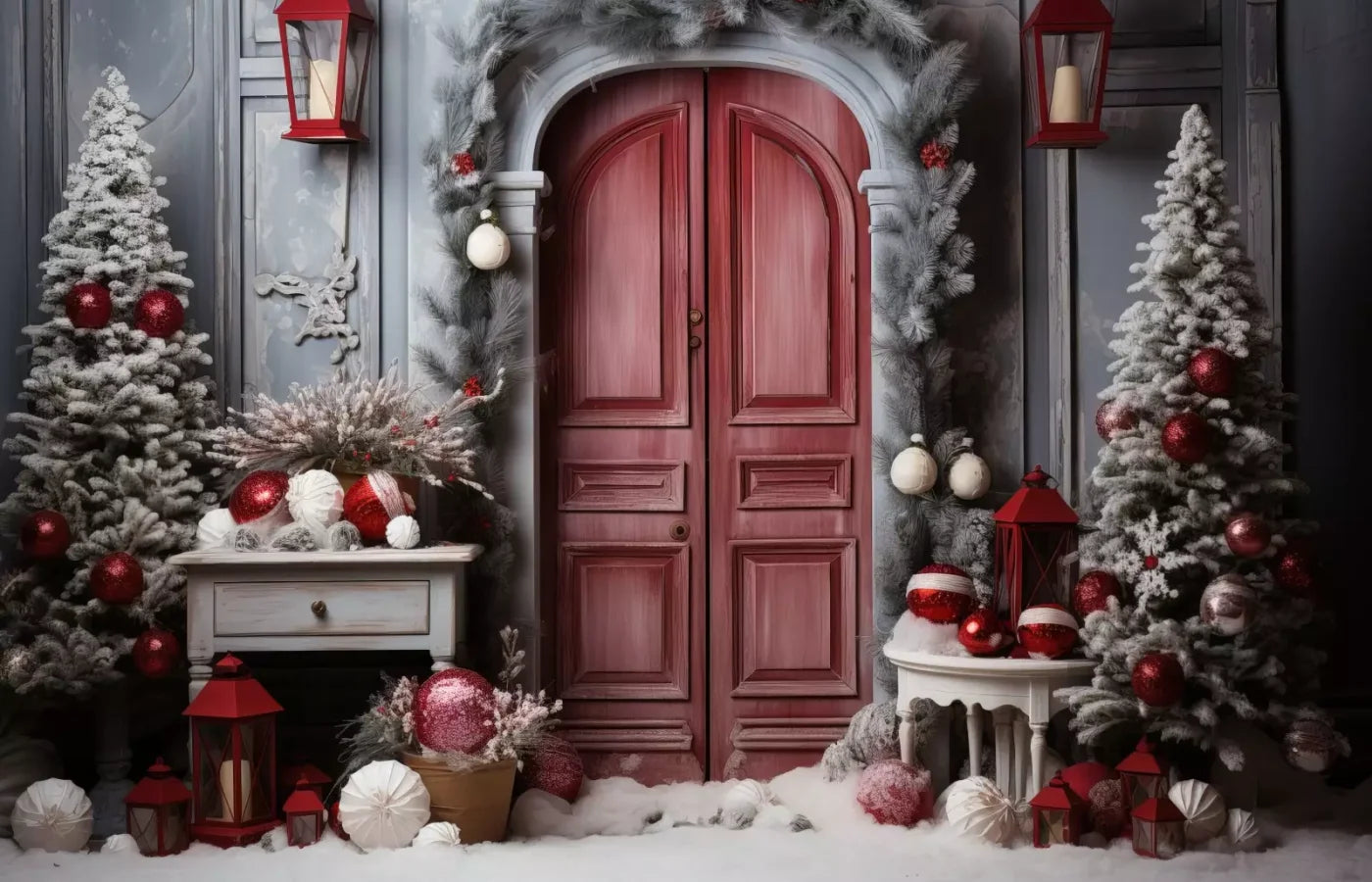 Rustic Christmas Door I 14’X9’ Ultracloth (168 X 108 Inch) Backdrop