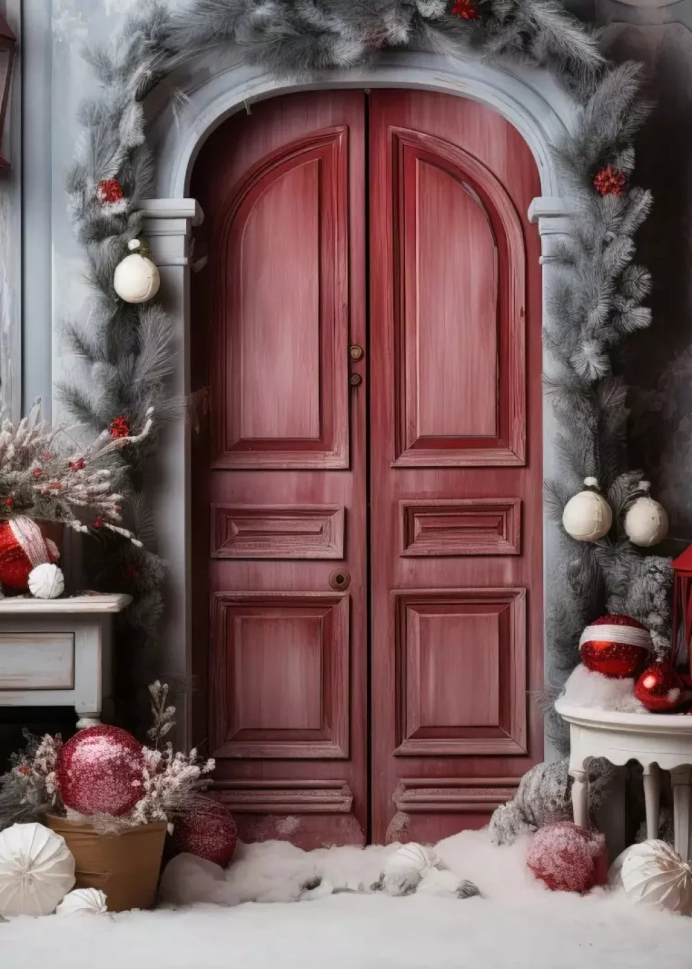 Rustic Christmas Door I 5’X7’ Ultracloth (60 X 84 Inch) Backdrop