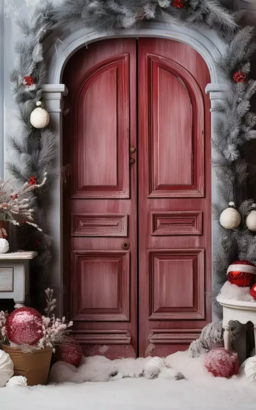 Rustic Christmas Door I 5’X8’ Ultracloth (60 X 96 Inch) Backdrop