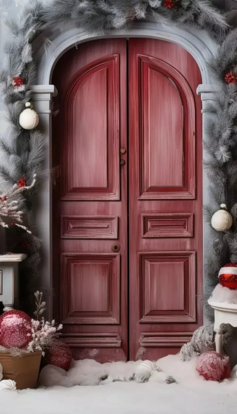 Rustic Christmas Door I 8’X14’ Ultracloth (96 X 168 Inch) Backdrop