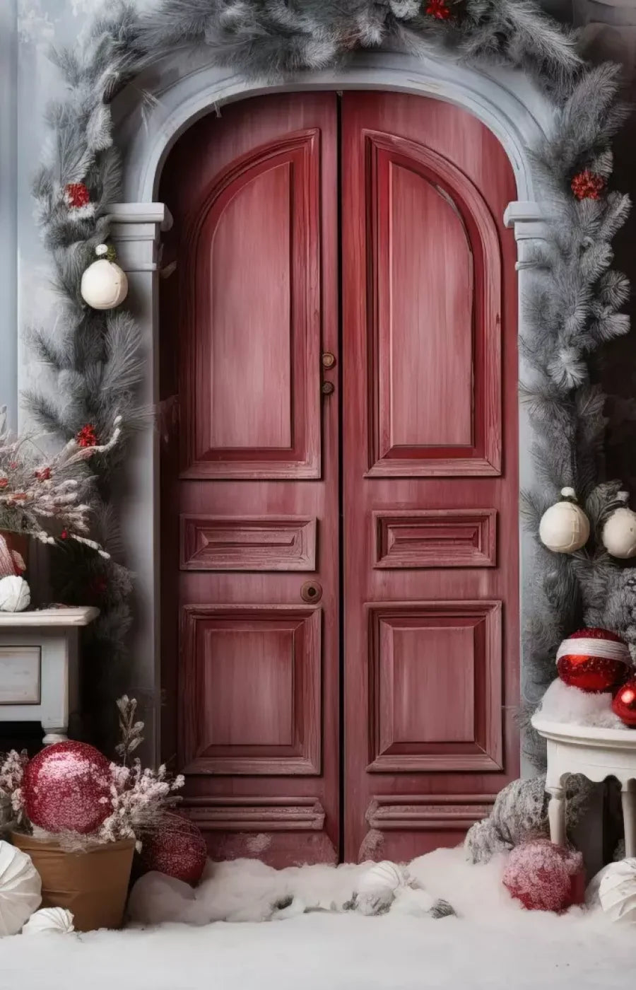Rustic Christmas Door I 9’X14’ Ultracloth (108 X 168 Inch) Backdrop