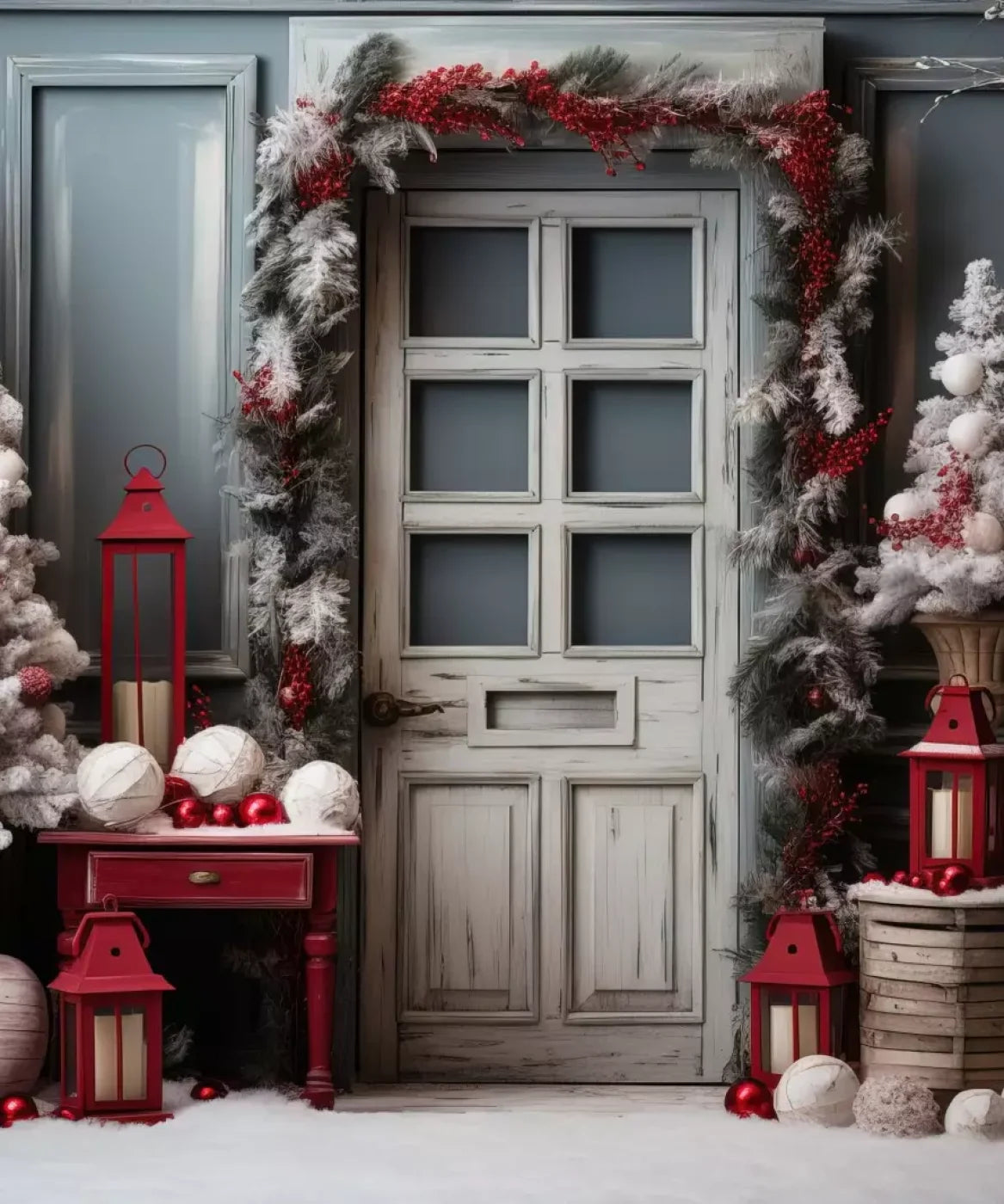Rustic Christmas Door Ii 10’X12’ Ultracloth (120 X 144 Inch) Backdrop