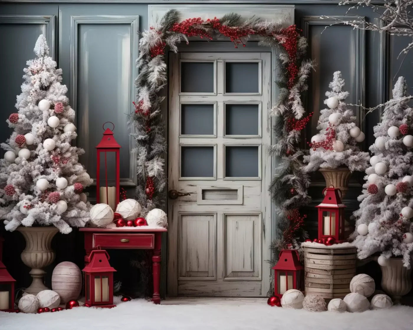 Rustic Christmas Door Ii 10’X8’ Fleece (120 X 96 Inch) Backdrop
