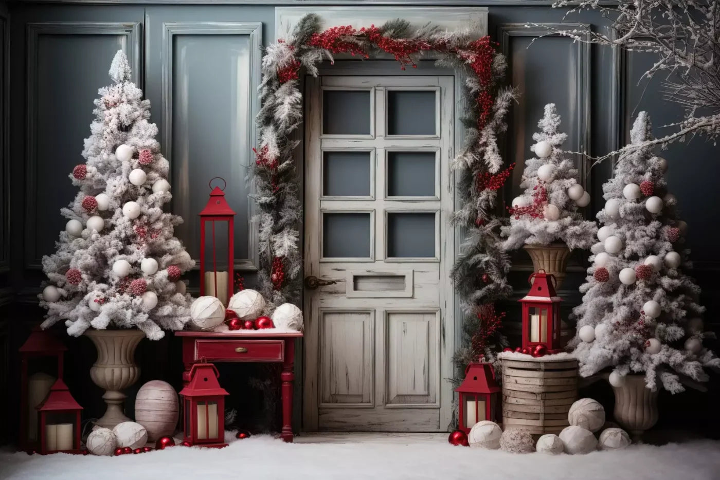 Rustic Christmas Door Ii 12’X8’ Ultracloth (144 X 96 Inch) Backdrop