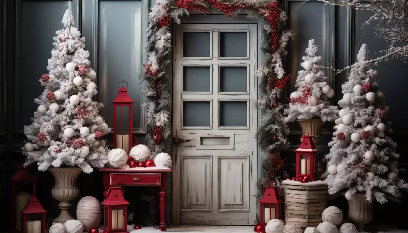 Rustic Christmas Door Ii 14’X8’ Ultracloth (168 X 96 Inch) Backdrop