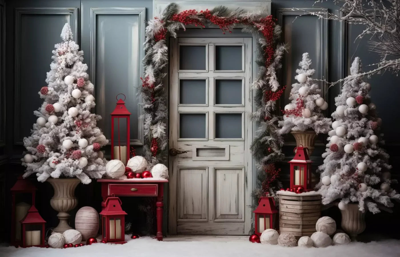 Rustic Christmas Door Ii 14’X9’ Ultracloth (168 X 108 Inch) Backdrop