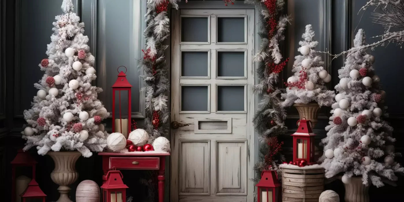 Rustic Christmas Door Ii 16’X8’ Ultracloth (192 X 96 Inch) Backdrop