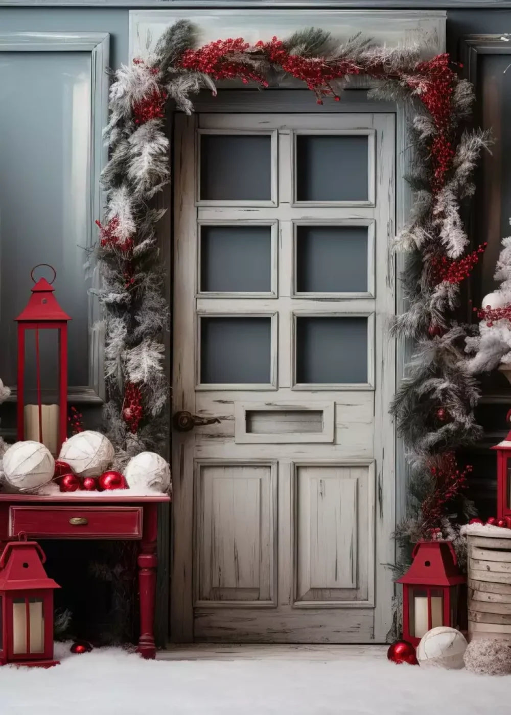 Rustic Christmas Door Ii 5’X7’ Ultracloth (60 X 84 Inch) Backdrop