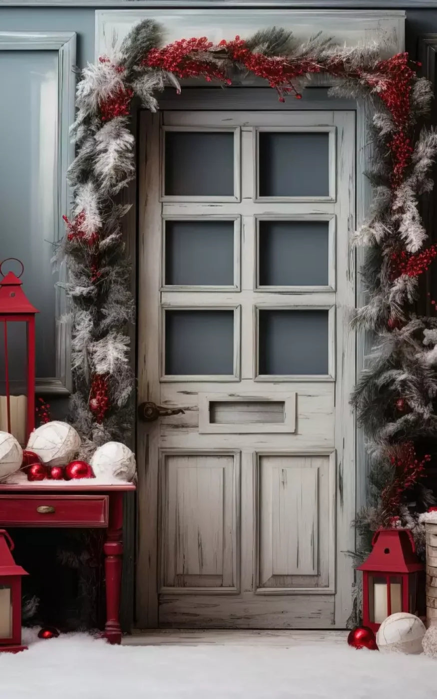 Rustic Christmas Door Ii 5’X8’ Ultracloth (60 X 96 Inch) Backdrop