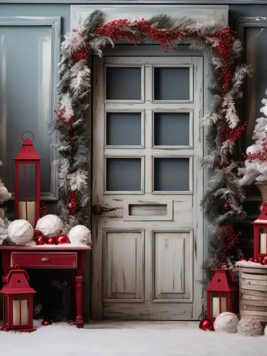 Rustic Christmas Door Ii 6’X8’ Fleece (72 X 96 Inch) Backdrop