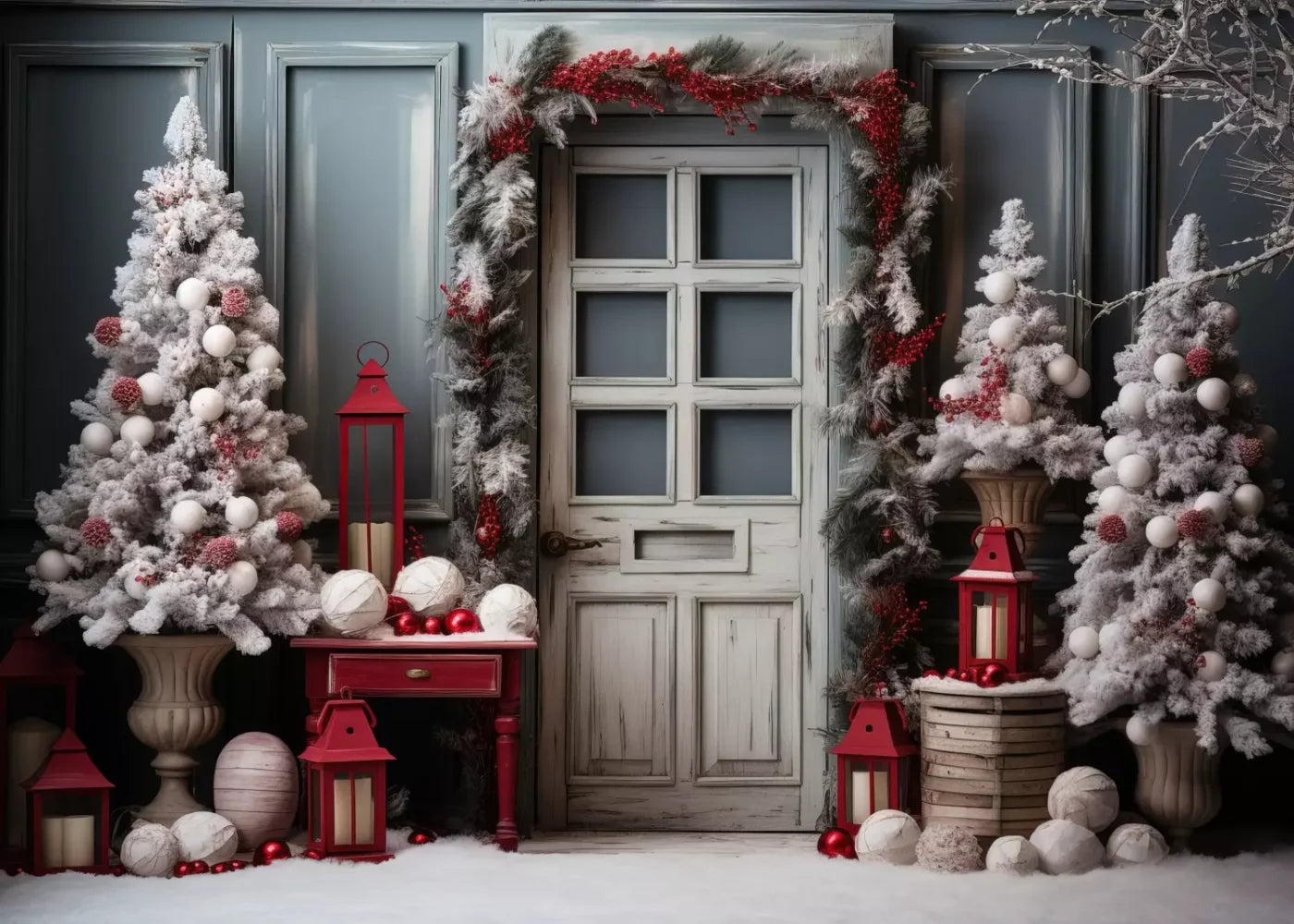 Rustic Christmas Door Ii 7’X5’ Ultracloth (84 X 60 Inch) Backdrop