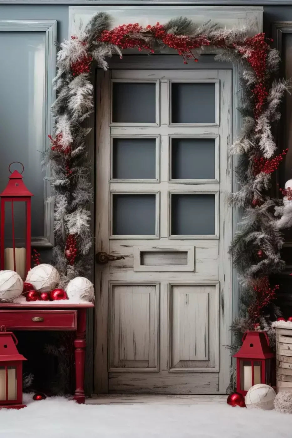 Rustic Christmas Door Ii 8’X12’ Ultracloth (96 X 144 Inch) Backdrop