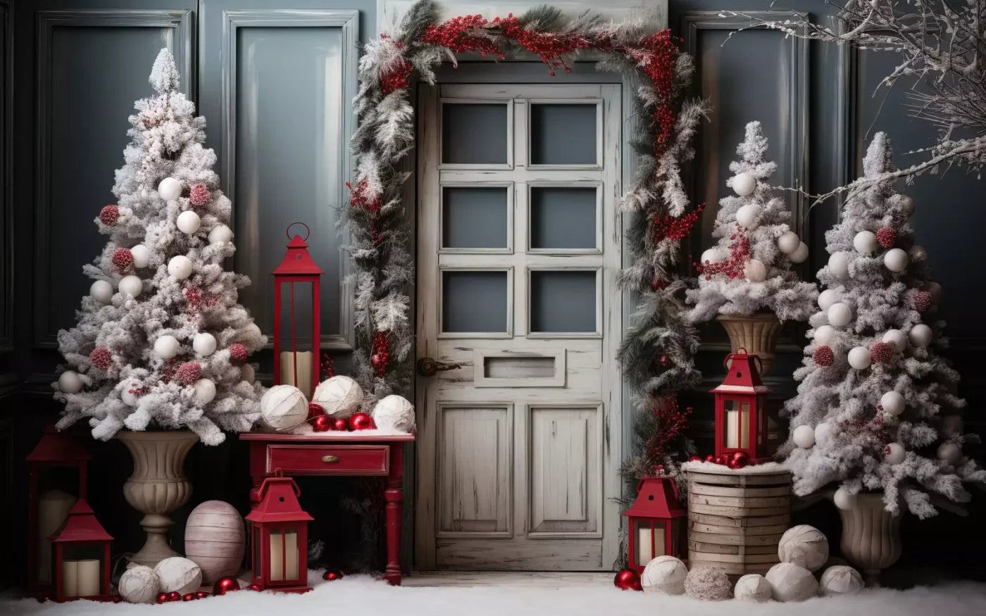 Rustic Christmas Door Ii 8’X5’ Ultracloth (96 X 60 Inch) Backdrop