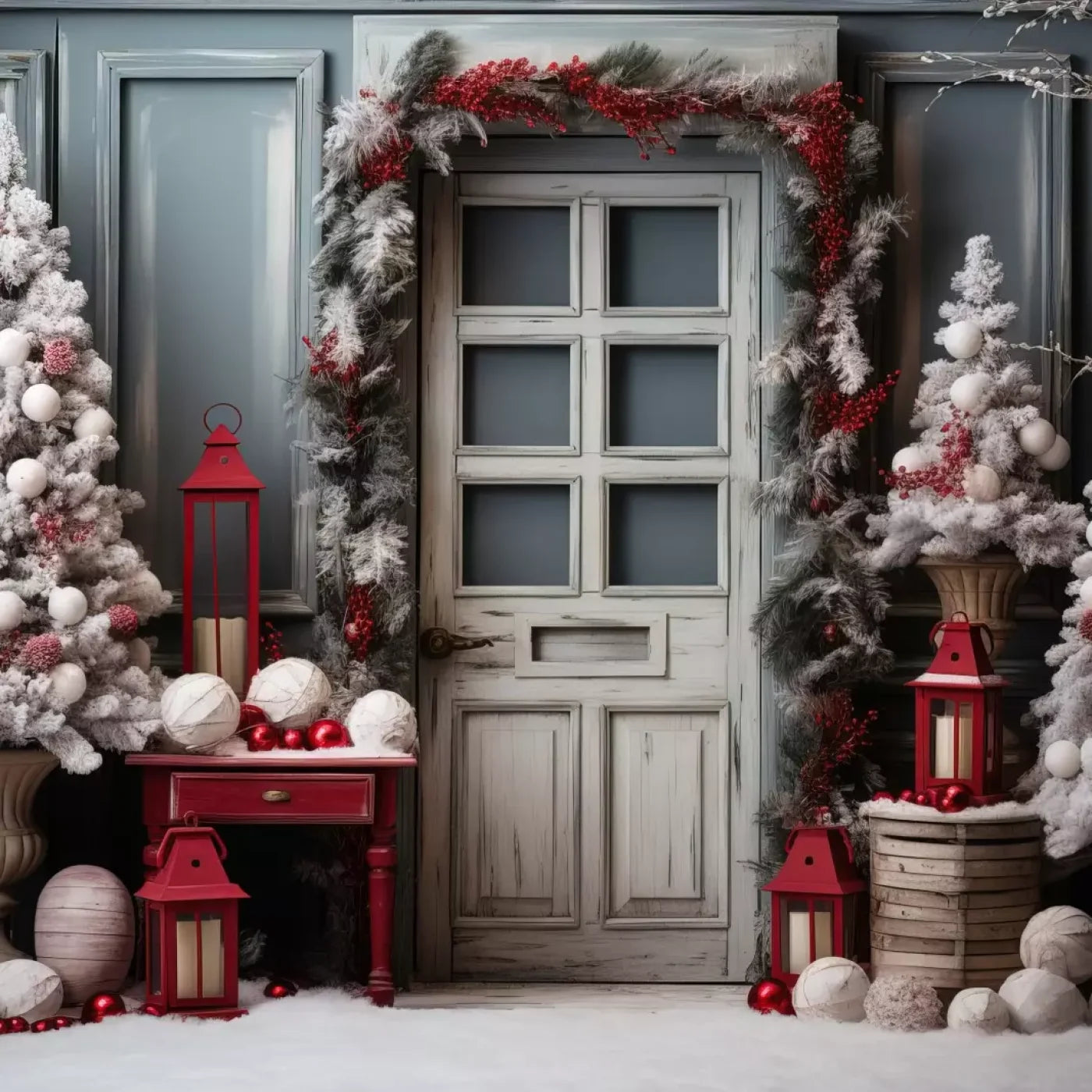Rustic Christmas Door Ii 8’X8’ Fleece (96 X Inch) Backdrop