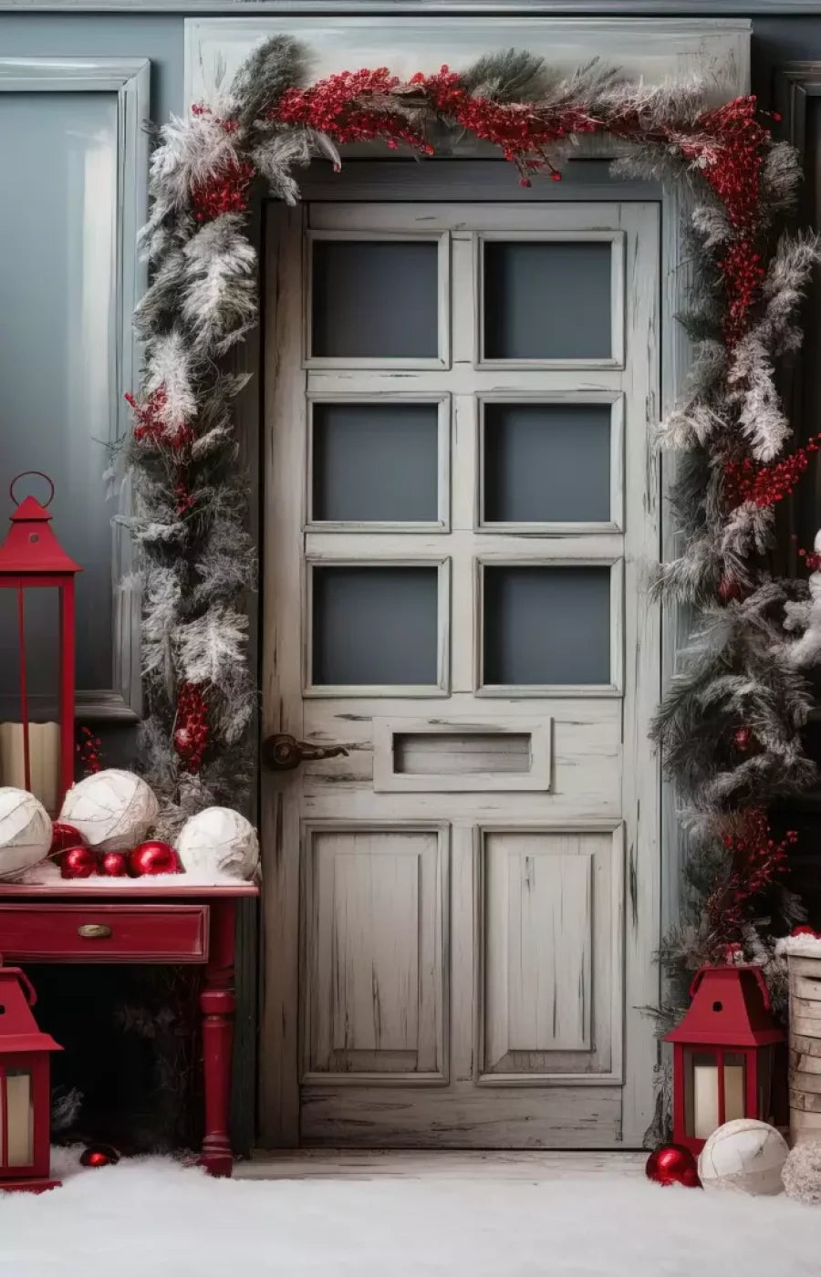 Rustic Christmas Door Ii 9’X14’ Ultracloth (108 X 168 Inch) Backdrop