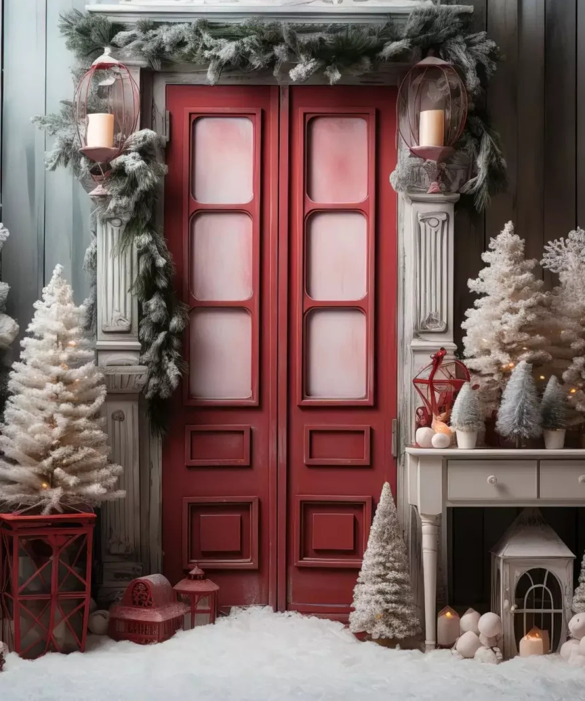 Rustic Christmas Door Iv 10’X12’ Ultracloth (120 X 144 Inch) Backdrop