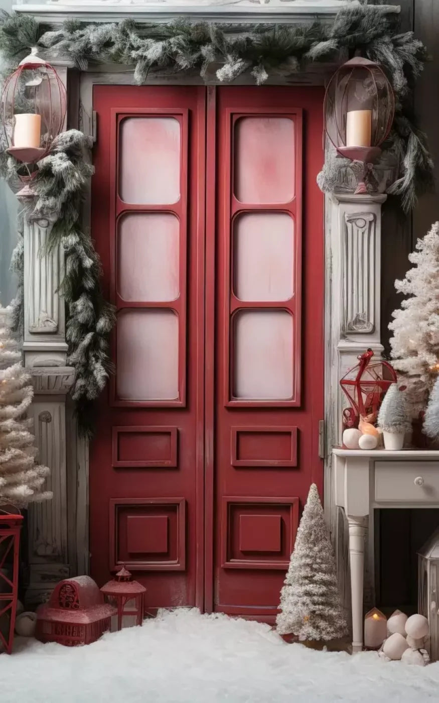 Rustic Christmas Door Iv 10’X16’ Ultracloth (120 X 192 Inch) Backdrop