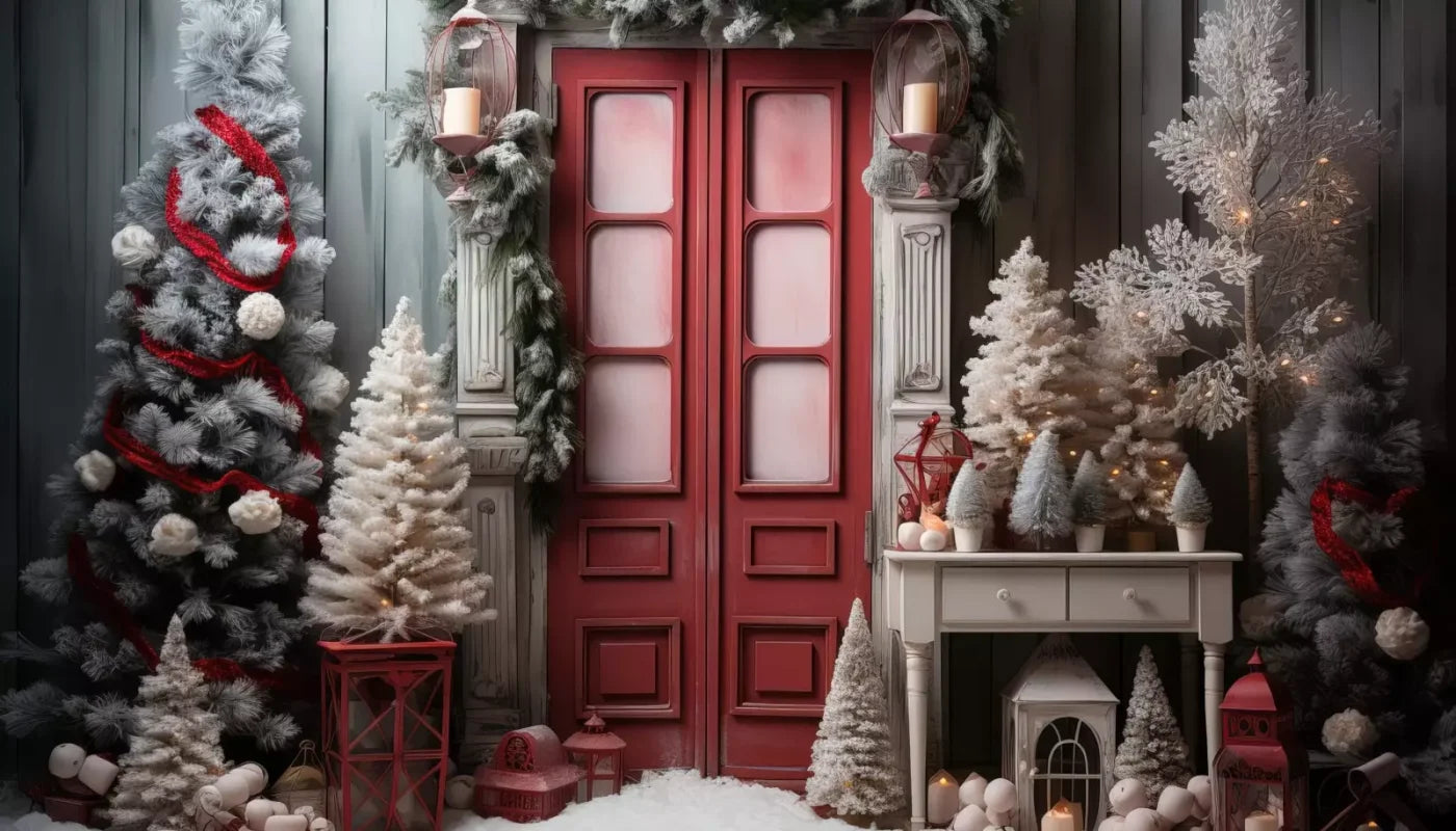 Rustic Christmas Door Iv 14’X8’ Ultracloth (168 X 96 Inch) Backdrop