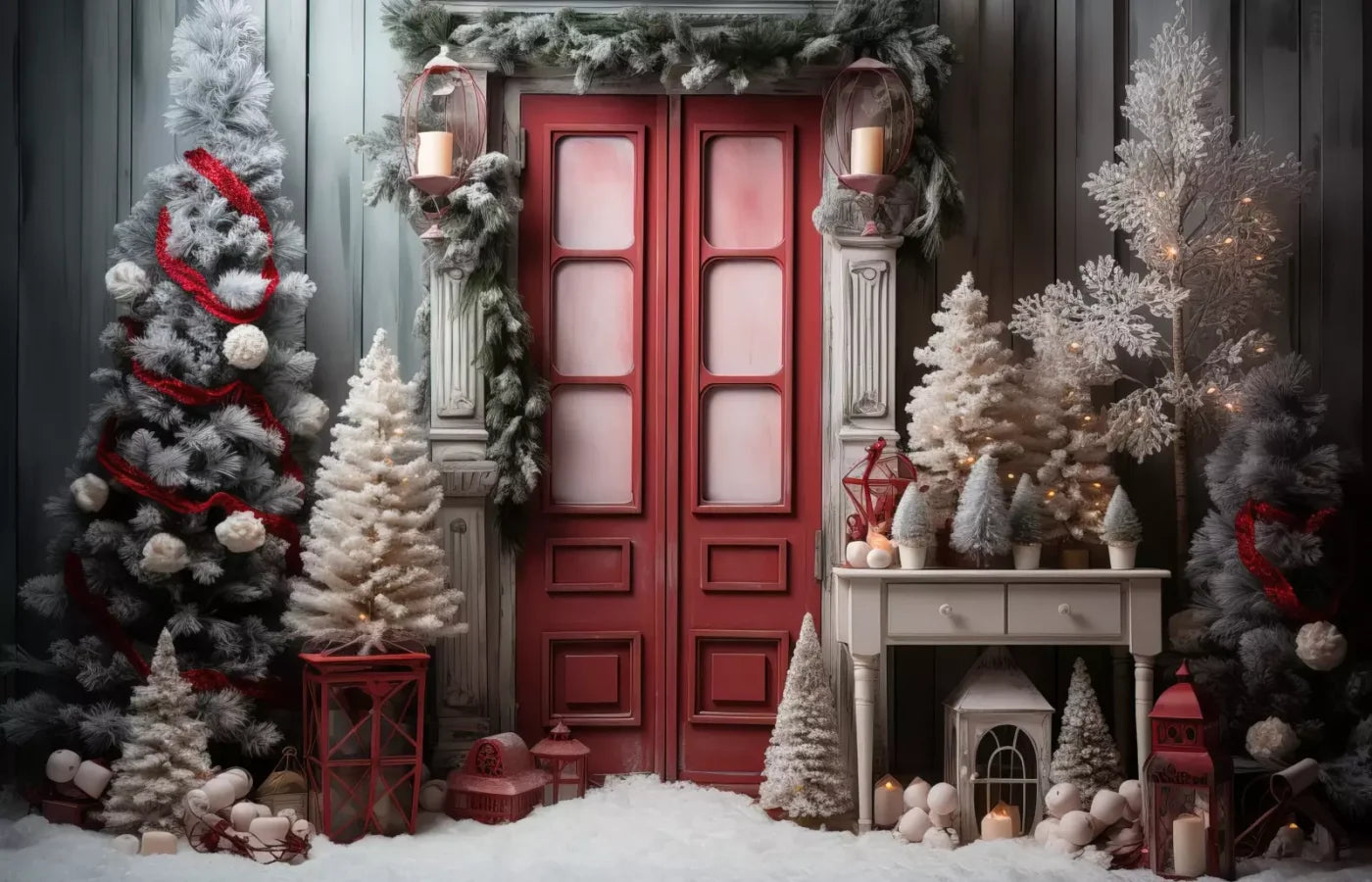 Rustic Christmas Door Iv 14’X9’ Ultracloth (168 X 108 Inch) Backdrop