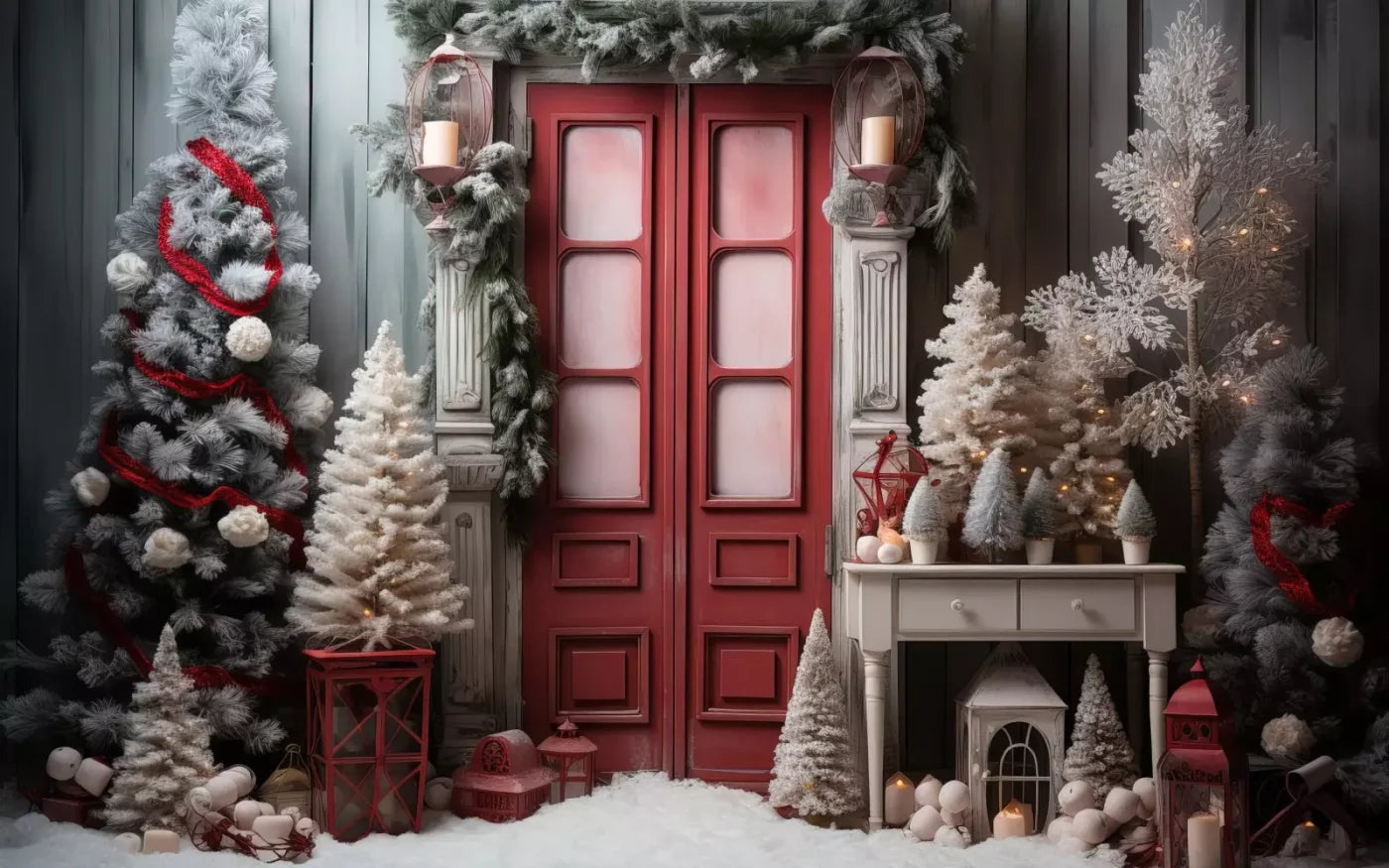 Rustic Christmas Door Iv 16’X10’ Ultracloth (192 X 120 Inch) Backdrop