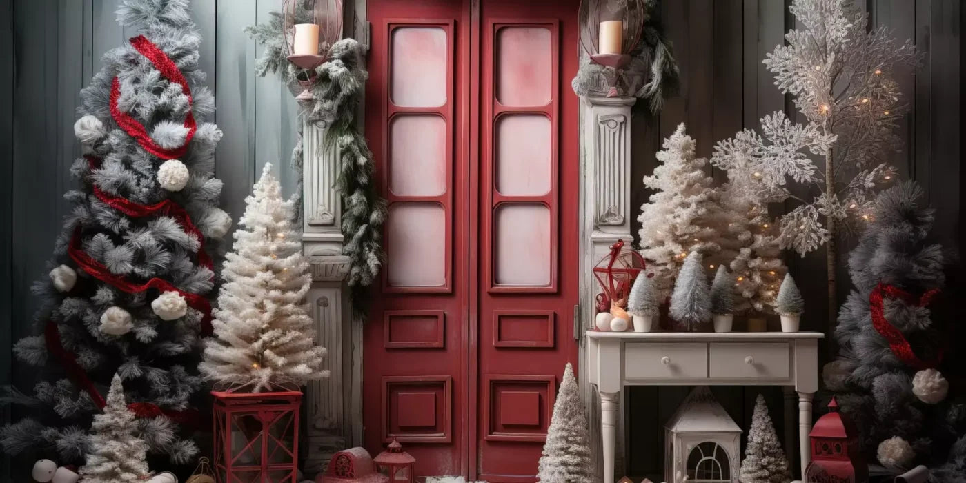 Rustic Christmas Door Iv 16’X8’ Ultracloth (192 X 96 Inch) Backdrop