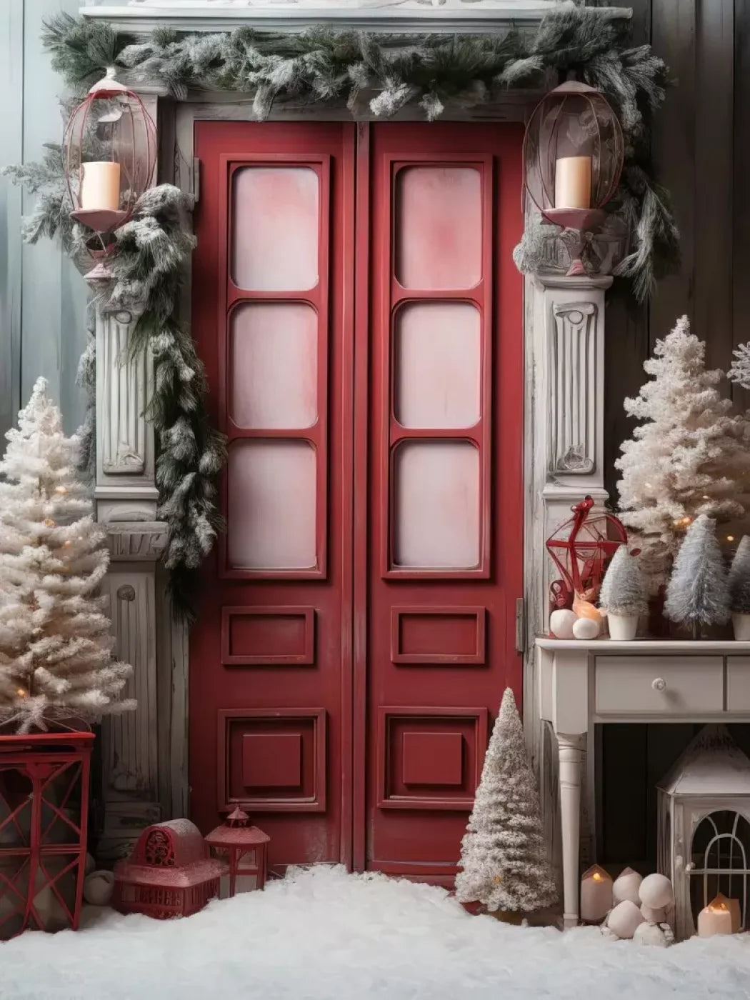 Rustic Christmas Door Iv 6’X8’ Fleece (72 X 96 Inch) Backdrop
