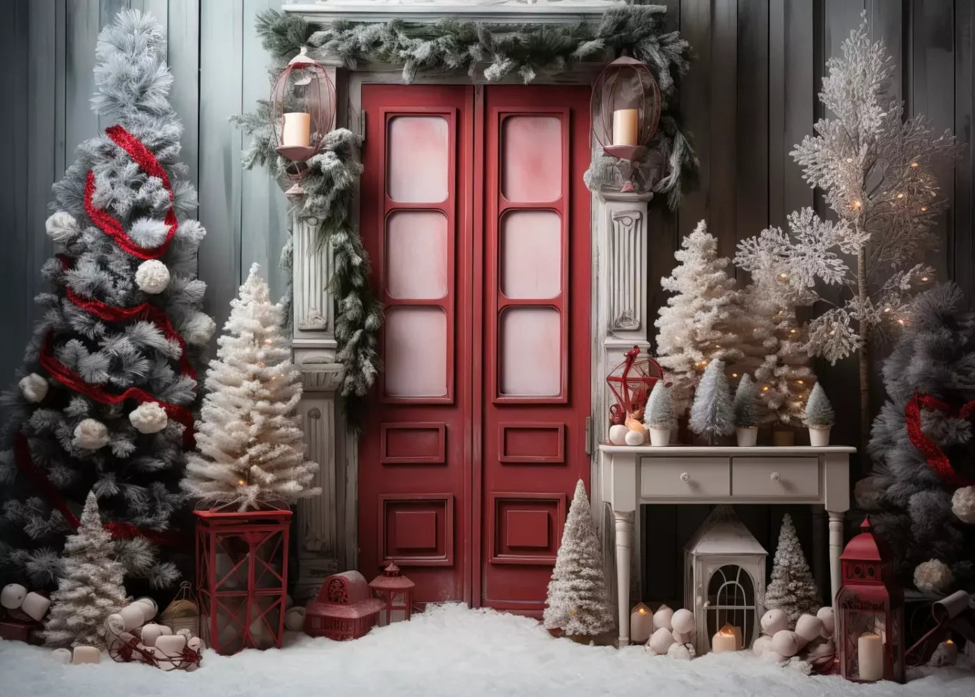 Rustic Christmas Door Iv 7’X5’ Ultracloth (84 X 60 Inch) Backdrop