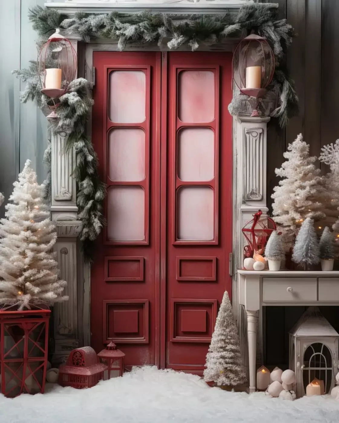 Rustic Christmas Door Iv 8’X10’ Fleece (96 X 120 Inch) Backdrop