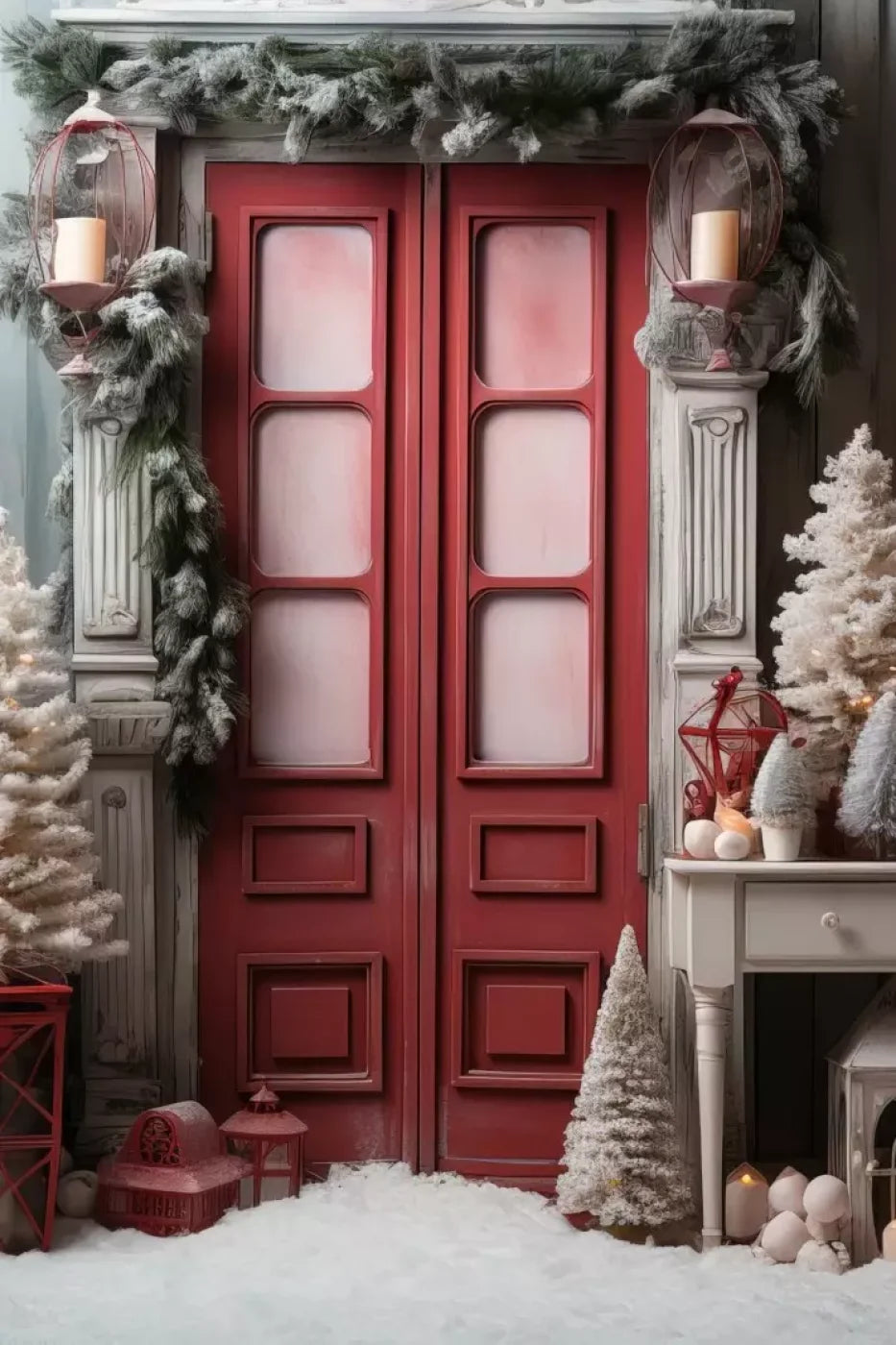 Rustic Christmas Door Iv 8’X12’ Ultracloth (96 X 144 Inch) Backdrop