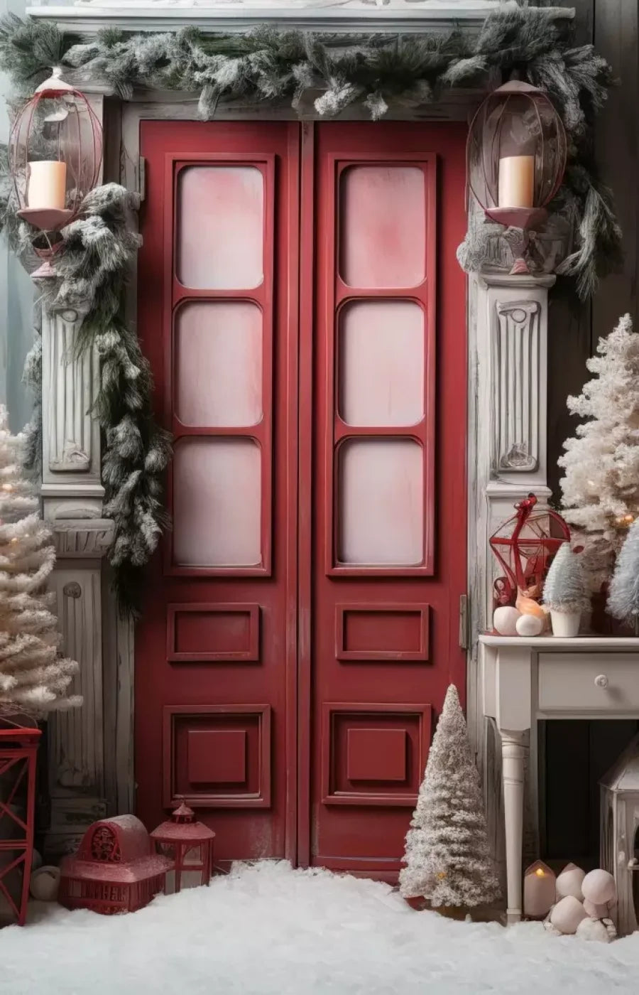 Rustic Christmas Door Iv 9’X14’ Ultracloth (108 X 168 Inch) Backdrop