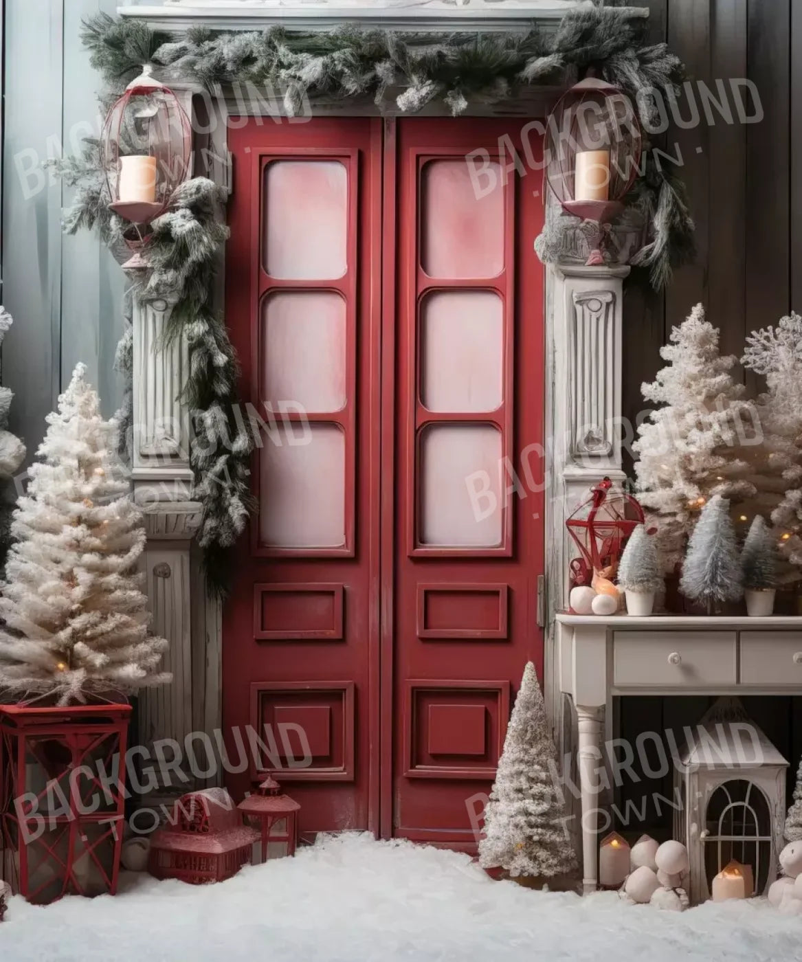 Rustic Christmas Door Iv 10’X12’ Ultracloth (120 X 144 Inch) Backdrop