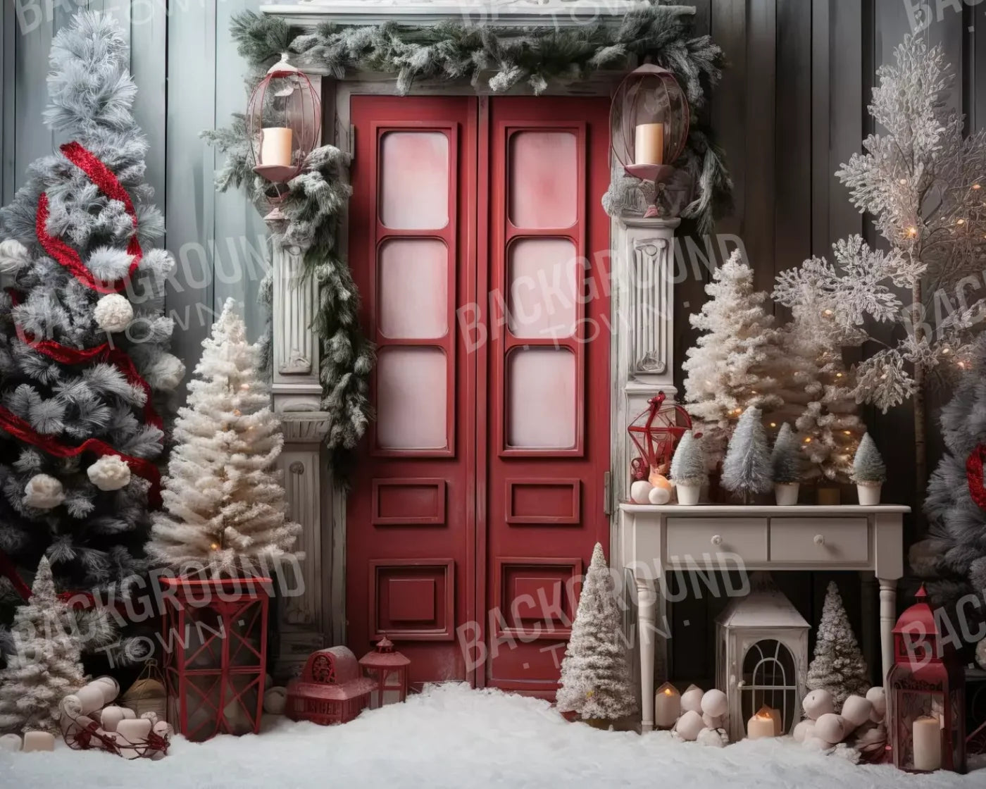 Rustic Christmas Door Iv 10’X8’ Fleece (120 X 96 Inch) Backdrop