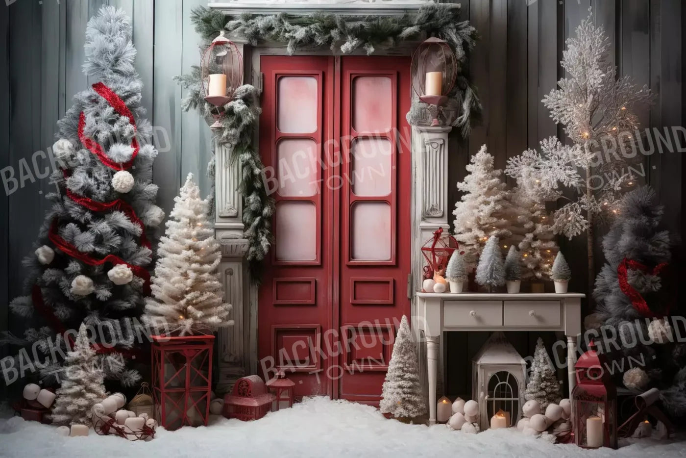 Rustic Christmas Door Iv 12’X8’ Ultracloth (144 X 96 Inch) Backdrop