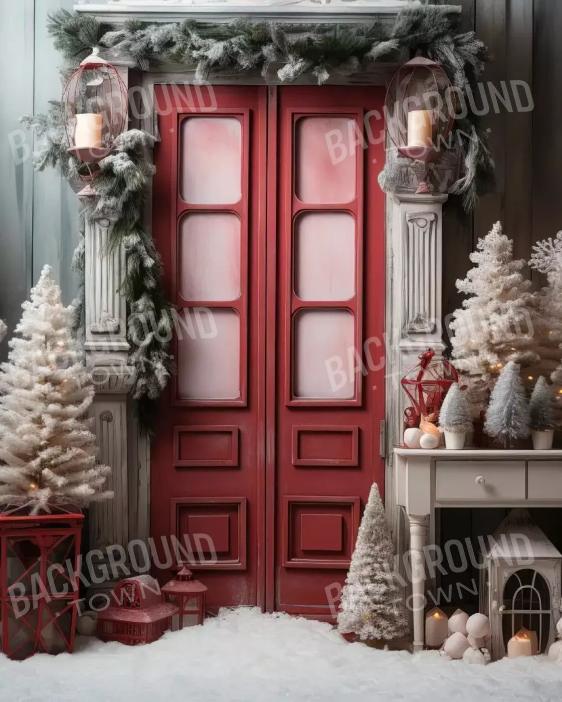 Rustic Christmas Door Iv 8’X10’ Fleece (96 X 120 Inch) Backdrop