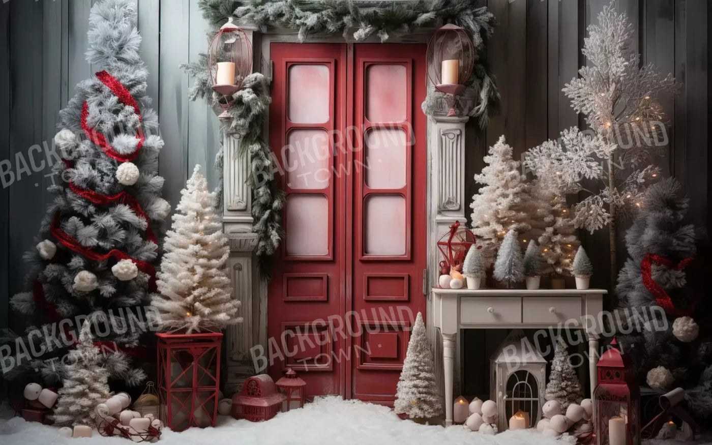 Rustic Christmas Door Iv 8’X5’ Ultracloth (96 X 60 Inch) Backdrop