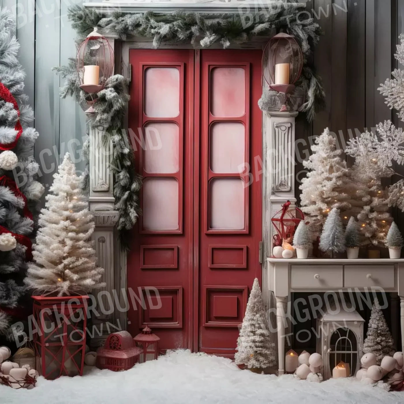 Rustic Christmas Door Iv 8’X8’ Fleece (96 X Inch) Backdrop