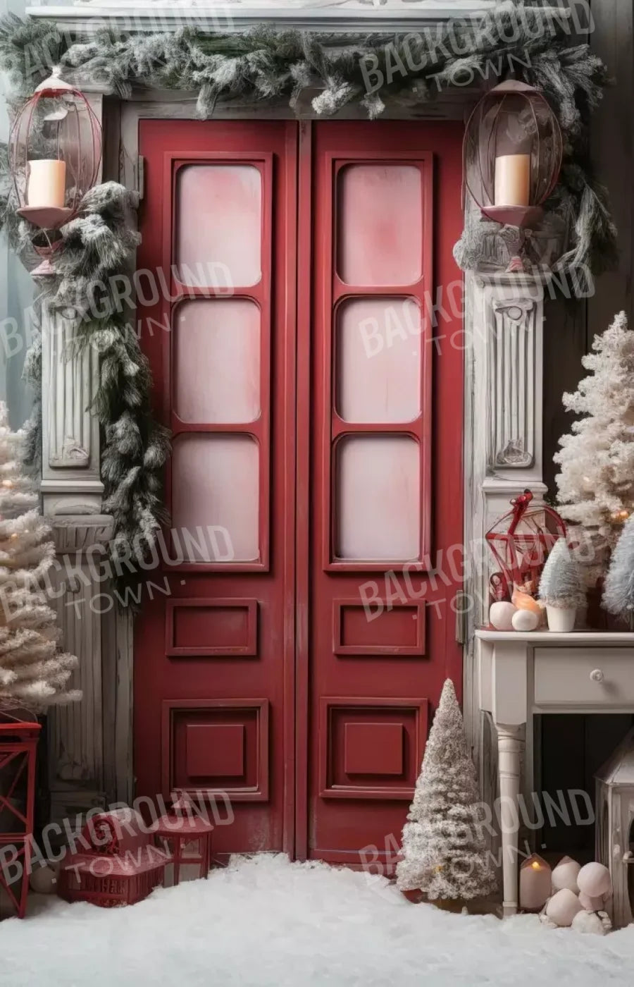 Rustic Christmas Door Iv 9’X14’ Ultracloth (108 X 168 Inch) Backdrop