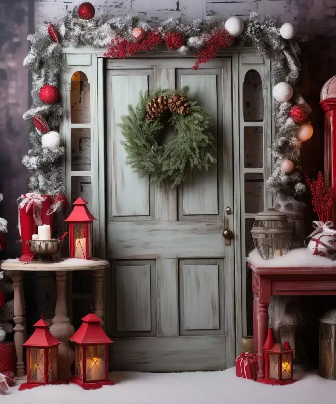 Rustic Christmas Door V 10’X12’ Ultracloth (120 X 144 Inch) Backdrop