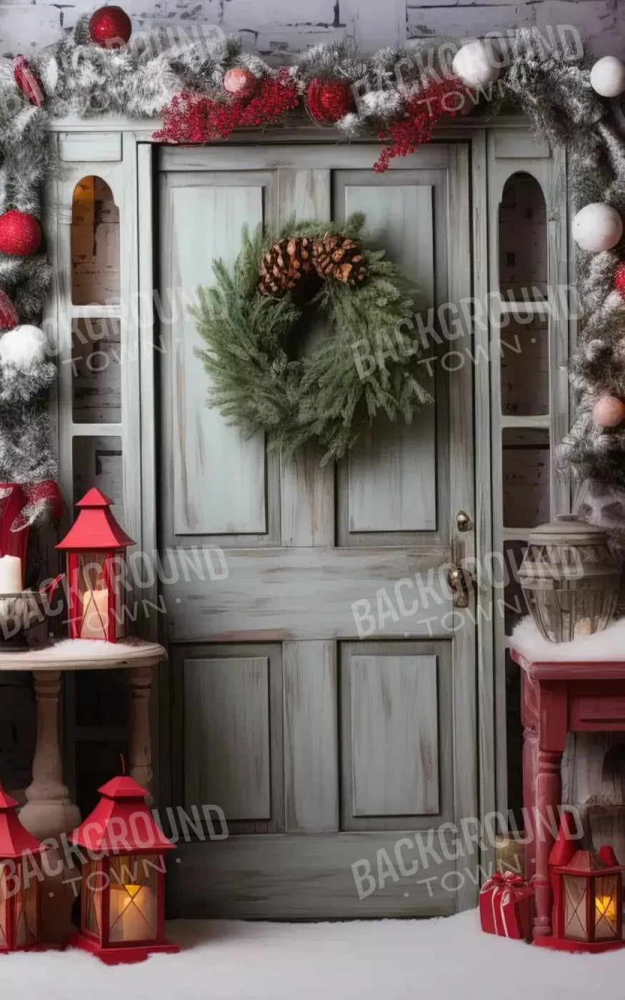 Rustic Christmas Door V 10’X16’ Ultracloth (120 X 192 Inch) Backdrop