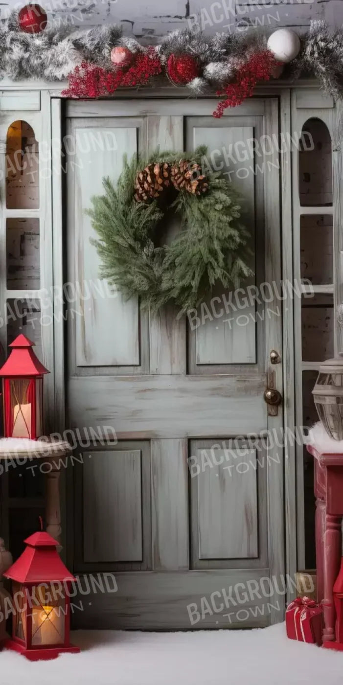 Rustic Christmas Door V 10’X20’ Ultracloth (120 X 240 Inch) Backdrop